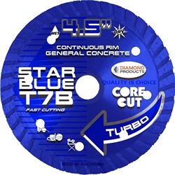 Diamond Products Star Blue 74960 High-Speed Saw Blade, 4-1/2 in Dia, 7/8 in Arbor, Diamond Cutting Edge, Turbo Rim