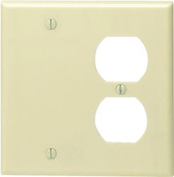 Leviton 86008 Combination Wallplate, 4-1/2 in L, 4-9/16 in W, 2 -Gang, Thermoset Plastic, Ivory, Smooth