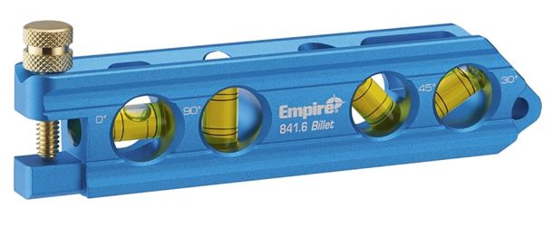 Empire 841.6 Billet Torpedo Level, 6 in L, 4-Vial, Magnetic, Aluminum, Blue