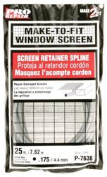 Make-2-Fit P 7638 Screen Retainer Spline, 0.175 in D, 25 ft L, Vinyl, Gray, Round