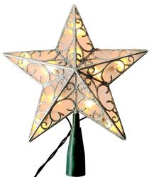 Hometown Holidays 36509 Christmas Ornament, 10 in H, Star, Tree Topper, Mini Light Bulb, Plastic Green Wire, Pack of 12