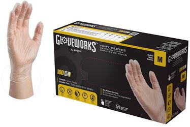 Gloveworks IVPF44100 Disposable Gloves, M, Vinyl, Powder-Free, Clear, 11.73 in L