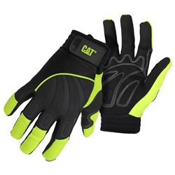 CAT CAT012224-M Mechanic Gloves, Mens, M, Adjustable Wrist Cuff, Synthetic Leather, Green