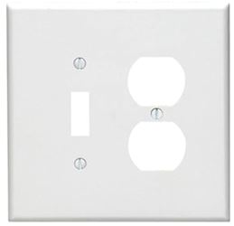 Leviton 88105 Combination Wallplate, 5-1/4 in L, 3-1/2 in W, Oversized, 2 -Gang, Plastic, White, Device Mounting