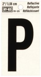 Hy-Ko RV-25/P Reflective Letter, Character: P, 2 in H Character, Black Character, Silver Background, Vinyl, Pack of 10