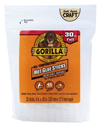 Gorilla 3033002 Hot Glue Stick, Clear, 30 Pack, Pack of 6