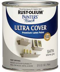 RUST-OLEUM PAINTERS Touch 267335 Exterior Paint, Satin, Stone Gray, 1 qt