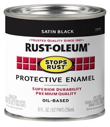 Rust-Oleum Stops Rust 7777730 Enamel Paint, Oil, Satin, Black, 0.5 pt, Can