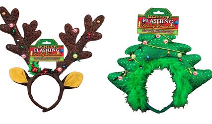 Hometown Holidays 702374 Flashing Antler Headband, Polyester, Multi-Color, Pack of 12