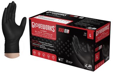 Gloveworks GWBN46100 Heavy-Duty Disposable Gloves, L, Nitrile, Powder-Free, Black, 9-1/2 in L