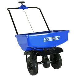 CHAPIN 8003A Salt Spreader with Baffles, 70 lb Capacity, Steel Frame, Poly Hopper, Pneumatic Wheel