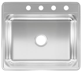 KINDRED CSLA2522-6-4N Sink, 4-Faucet Hole, 25 in OAW, 22 in OAH, Stainless Steel, Drop-In Mounting, 1-Bowl