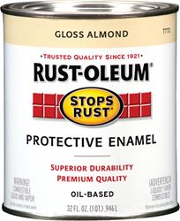 Rust-Oleum Stops Rust 7770502 Enamel Paint, Oil, Gloss, Almond, 1 qt, Can, 50 to 90 sq-ft/qt Coverage Area