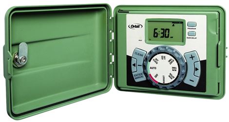 Orbit 57900 Indoor/Outdoor Swing Door Timer, 24 V, 12 -Zone, 3 -Program, LCD Display, Plug-and-Go Mounting, Green