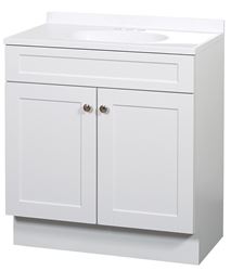 Zenna Home SBC36WW 2-Door Shaker Vanity with Top, Wood, White, Cultured Marble Sink, White Sink, 1/EA