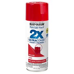 Rust-Oleum Painters Touch 2X Ultra Cover 334024 Spray Paint, Gloss, Apple Red, 12 oz, Aerosol Can