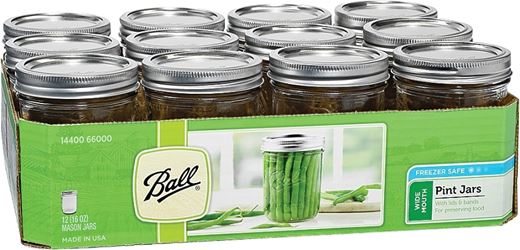 Ball 66000 Mason Jar, 1 pt Capacity, Glass/Tinplate Steel