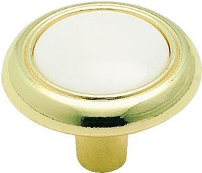 Amerock 244WPB Cabinet Knob, 15/16 in Projection, Plastic/Zinc, Polished Brass