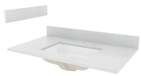 Craft + Main STE37228SWR Vanity Top, 37 in OAL, 22 in OAW, Stone/Vitreous China, Silver Crystal White, Undermount Sink