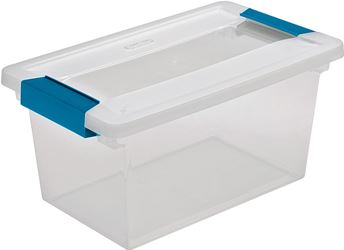 Sterilite 19628604 Clip Box, Plastic, Blue Aquarium/Clear, 11 in L, 6-5/8 in W, 5-3/8 in H, Pack of 4