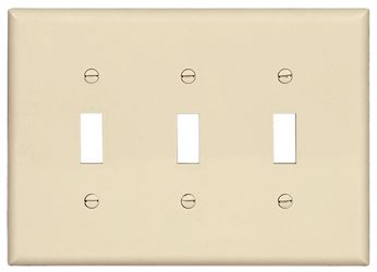 Eaton PJ3LA Switch Wallplate, 4.87 in L, 6-3/4 in W, 3-Gang, Polycarbonate, Light Almond, High-Gloss