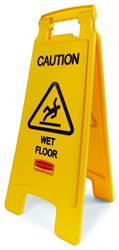 Rubbermaid FG611277 YEL Floor Sign, 11 in W, Yellow Background, Caution Wet Floor, English, French, Spanish