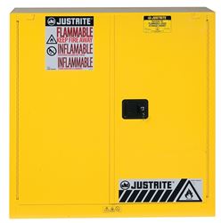 Justrite 893020 Safety Cabinet, 30 gal, 43 in OAW, 44 in OAH, 18 in OAD, 1-Shelf, Steel, Yellow