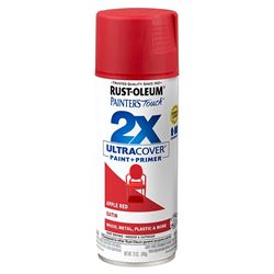 Rust-Oleum Painters Touch 2X Ultra Cover 334094 Spray Paint, Satin, Apple Red, 12 oz, Aerosol Can