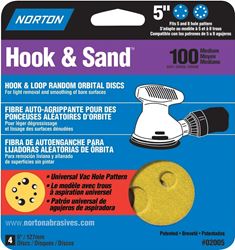 Norton 02005 Sanding Disc, 5 in Dia, Coated, P100 Grit, Medium, Aluminum Oxide Abrasive, Paper Backing, Universal Vacuum
