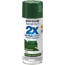 Rust-Oleum Painters Touch 2X Ultra Cover 334034 Spray Paint, Gloss, Hunter Green, 12 oz, Aerosol Can