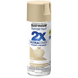 Rust-Oleum Painters Touch 2X Ultra Cover 334067 Spray Paint, Satin, Fossil, 12 oz, Aerosol Can