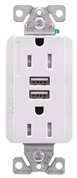 Eaton Cooper Wiring TRUSB5A15 TRUSB5A15W-K-L Receptacle, 2 -Pole, 5 A, 125 VAC, 2 -USB Port, Type A USB, White