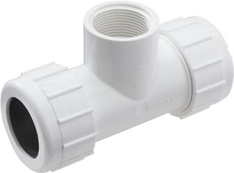 NDS CPT-1250-T Pipe Tee, 1-1/4 in, Compression x FNPT, PVC, White, SCH 40 Schedule, 150 psi Pressure