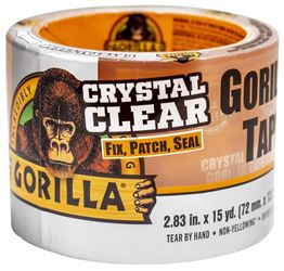 Gorilla 101277 Crystal Clear Tough and Wide Tape 15 yd Roll, 15 yd L, 2.83 in W, Clear