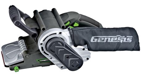 Genesis GBS321A Belt Sander, 8 A, 3 x 21 in Belt, Adjustable Handle, Includes: Dust Bag and Sanding Belt