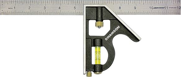 Swanson TC132 Combination Square, 1 in W Blade, 12 in L Blade, SAE Graduation, Stainless Steel Blade