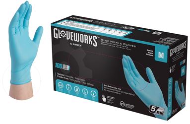 Gloveworks INPF44100 Non-Sterile Disposable Gloves, M, Nitrile, Powder-Free, Blue, 9-1/2 in L