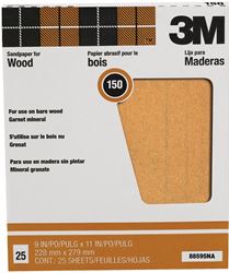 3M 88595 Sandpaper Sheet, 11 in L, 9 in W, Fine, 150 Grit, Garnet Abrasive, Paper Backing