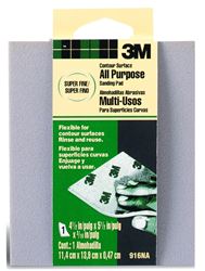 3M 916 Sanding Sponge, 5-1/2 in L, 4-1/2 in W, 180 Grit, Extra Fine