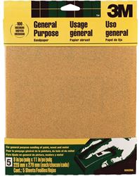 3M 9002 Sandpaper Sheet, 11 in L, 9 in W, Medium, 100 Grit, Aluminum Oxide Abrasive, Paper Backing