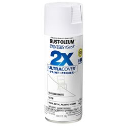 Rust-Oleum Painters Touch 2X Ultra Cover 346950 Spray Paint, Satin, Blossom White, 12 oz, Aerosol Can