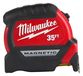 Milwaukee 48-22-0335 Tape Measure, 35 ft L Blade, 1 in W Blade, Steel Blade, ABS Case, Black/Red Case
