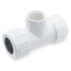 NDS CRT-0750-T Pipe Tee, 1/2 x 3/4 in, Compression x FNPT, PVC, White, SCH 40 Schedule, 150 psi Pressure