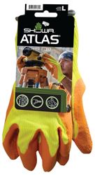 Showa 317L-09.RT Coated Gloves, L, Knit Wrist Cuff, Fluorescent Yellow/Orange