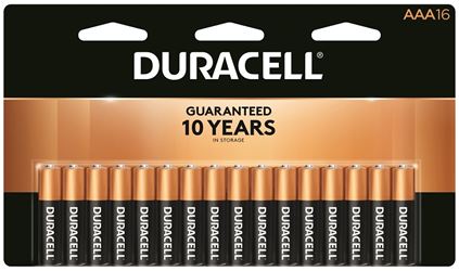 Duracell MN2400B16 Battery, 1.5 V Battery, AAA Battery, Alkaline, Manganese Dioxide, Rechargeable: No