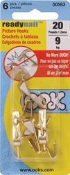 OOK 50583 Picture Hanger, 20 lb, Steel, Brass, Gold, 6/PK, Pack of 12