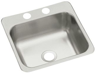 Sterling Traditional Series B155-2 Bar Sink, Square Bowl, 2-Hole, 15 in W x 5-1/2 in D x 15 in H Dimensions, Satin