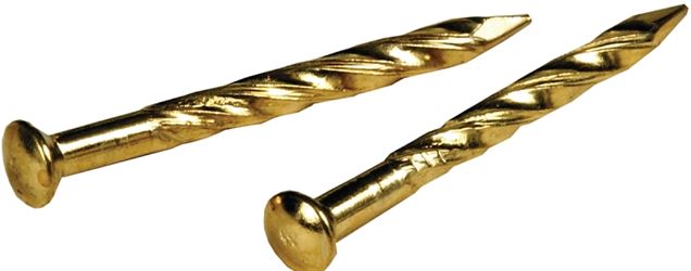 Hillman 122537 Trim Nail, 1-1/4 in L, Steel, Brass, Flat Head, Twisted Shank, 1 oz, Pack of 6