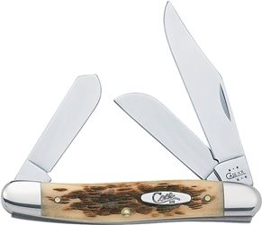 CASE 00128 Folding Pocket Knife, 2.92 in Clip, 2.15 in Sheep Foot, 1.9 in Spey L Blade, Stainless Steel Blade, 3-Blade