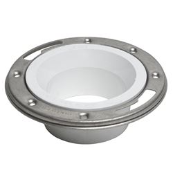 Oatey 43495 Closet Flange, 3 or 4 in Connection, Solvent Weld, White PVC, Stainless Steel Ring, For: 3 in, 4 in Pipes